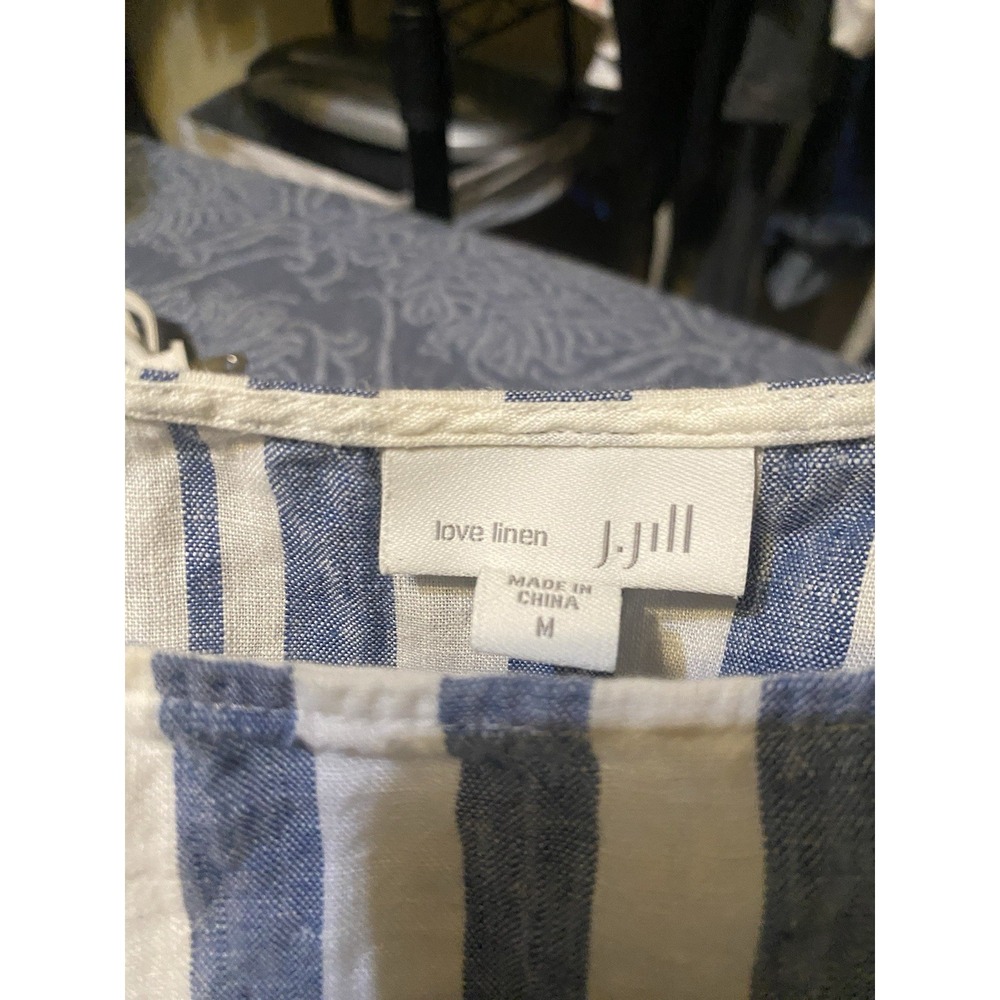 J.Jill Love Linen Sz M Blue/White Striped Sleeveless Top Tank - Picture 2 of 4